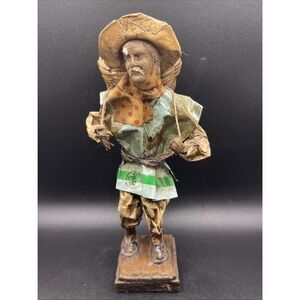 Vintage Mexican Folk Art Paper Mache Man Carrying Fruit- 8" Tall -‎ Wood Base